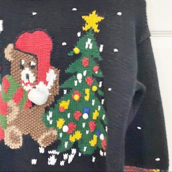 Vintage Ugly Christmas Tree Bear Bobble Hand Knit Sweater - Picture 5 of 11